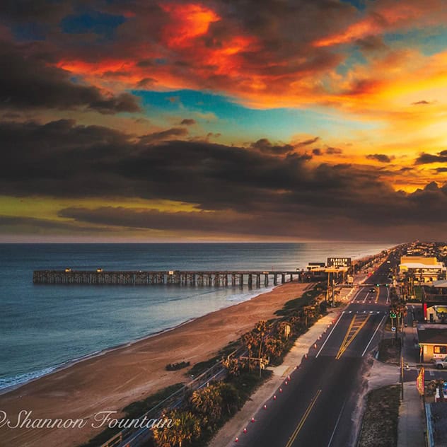 Beach strip with a pier, ideal for dog training in Flagler Beach, FL.