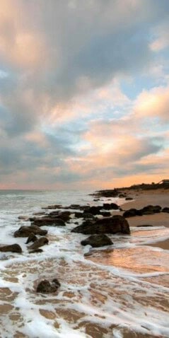 A beautiful beach with boulders, ideal for dog training in Crescent Beach, FL.