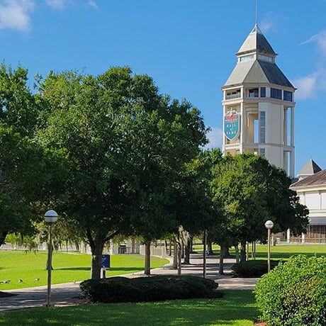 Scenic park with walking paths, ideal for dog training in World Golf Village, FL.